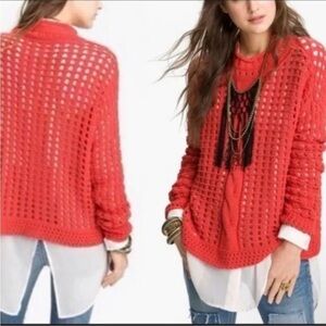 Free People boho oversized Orange Red crochet Cotton Blend pullover Sweater XS